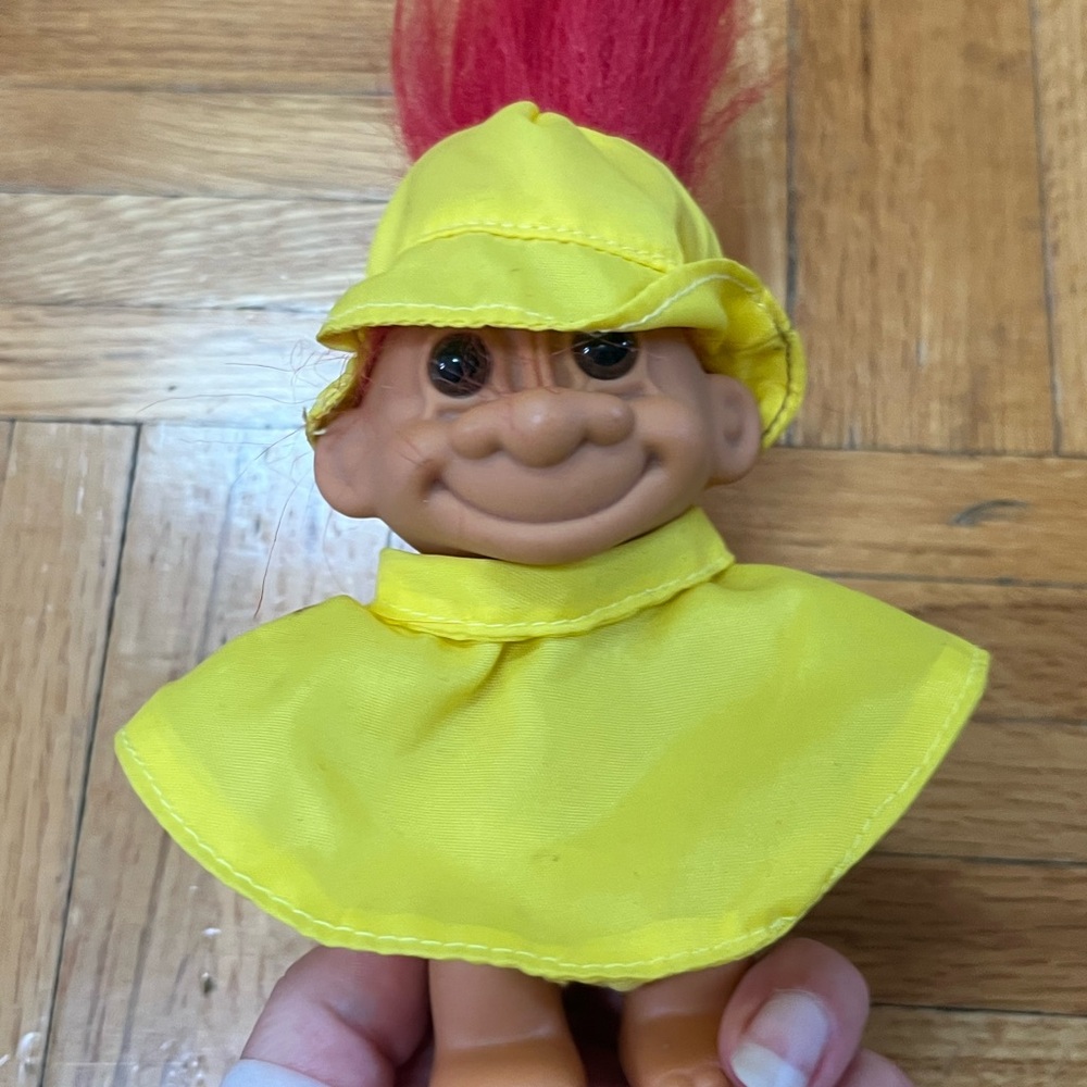 Russ Troll Doll with Yellow Raincoat and Pink Hair